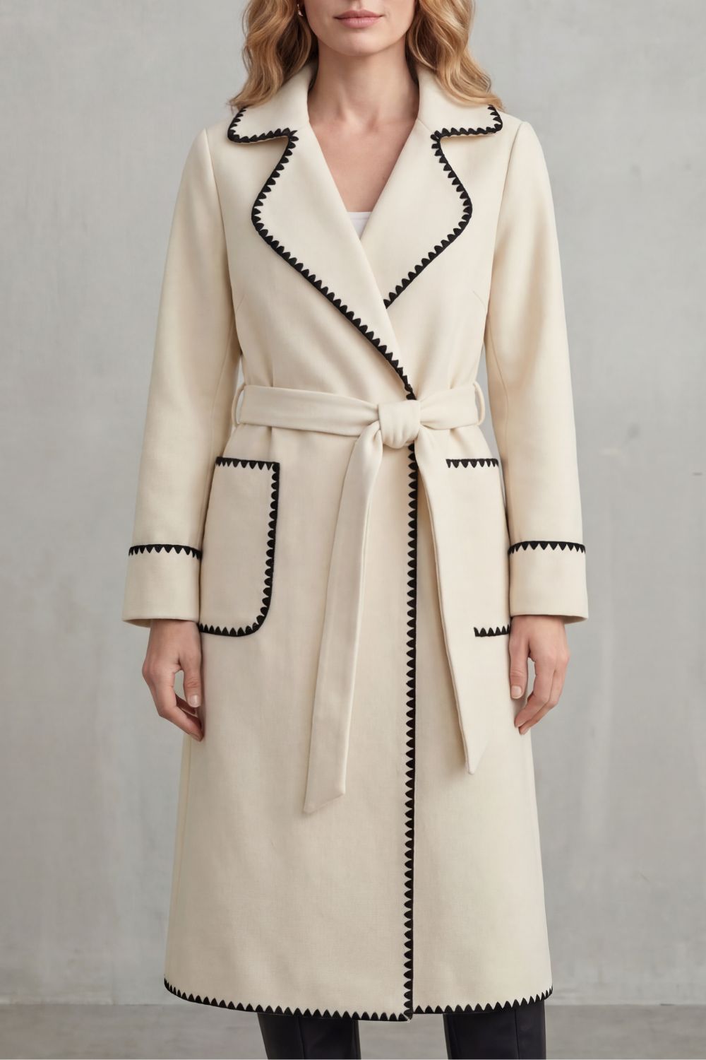 Kacob | Contrast Trim Longline Belted Coat