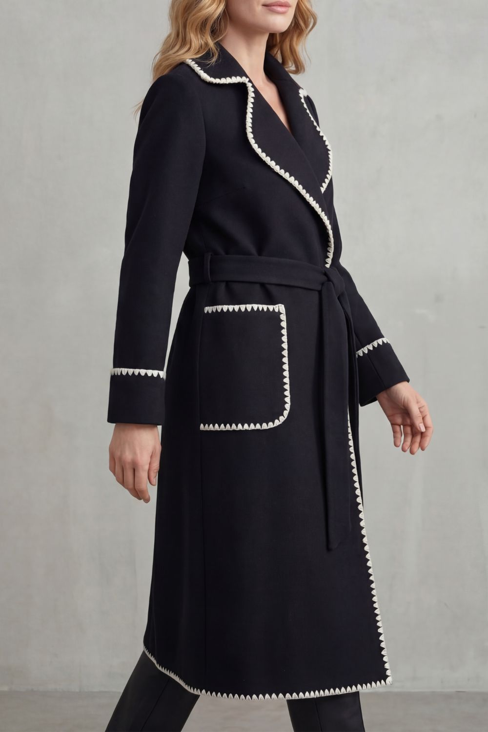 Kacob | Contrast Trim Longline Belted Coat