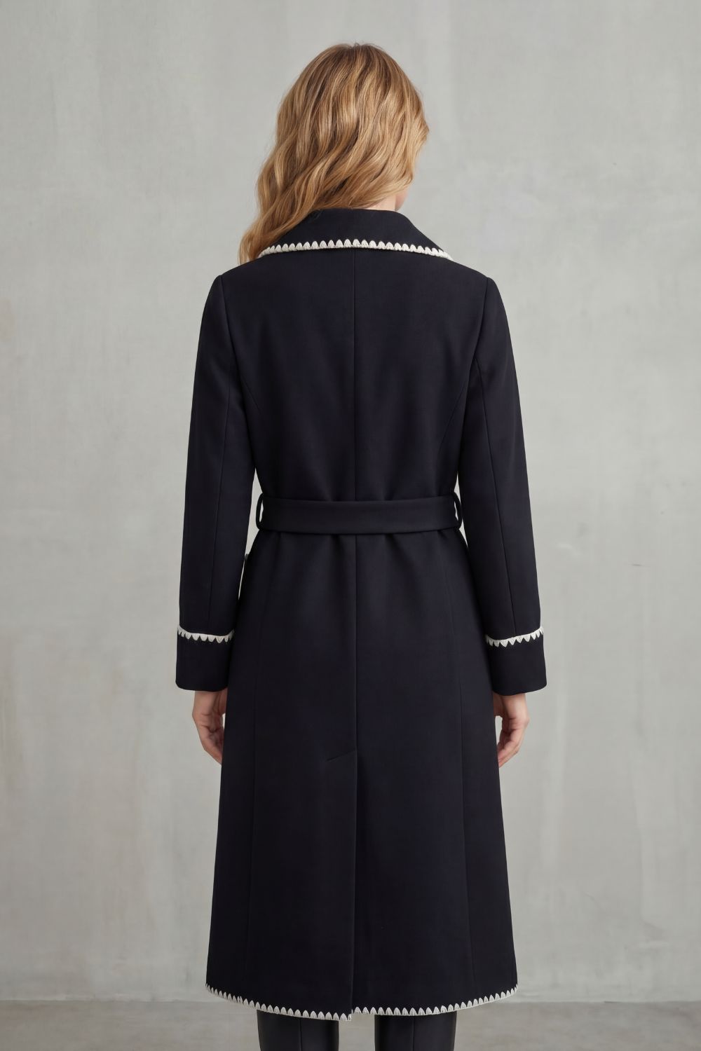 Kacob | Contrast Trim Longline Belted Coat