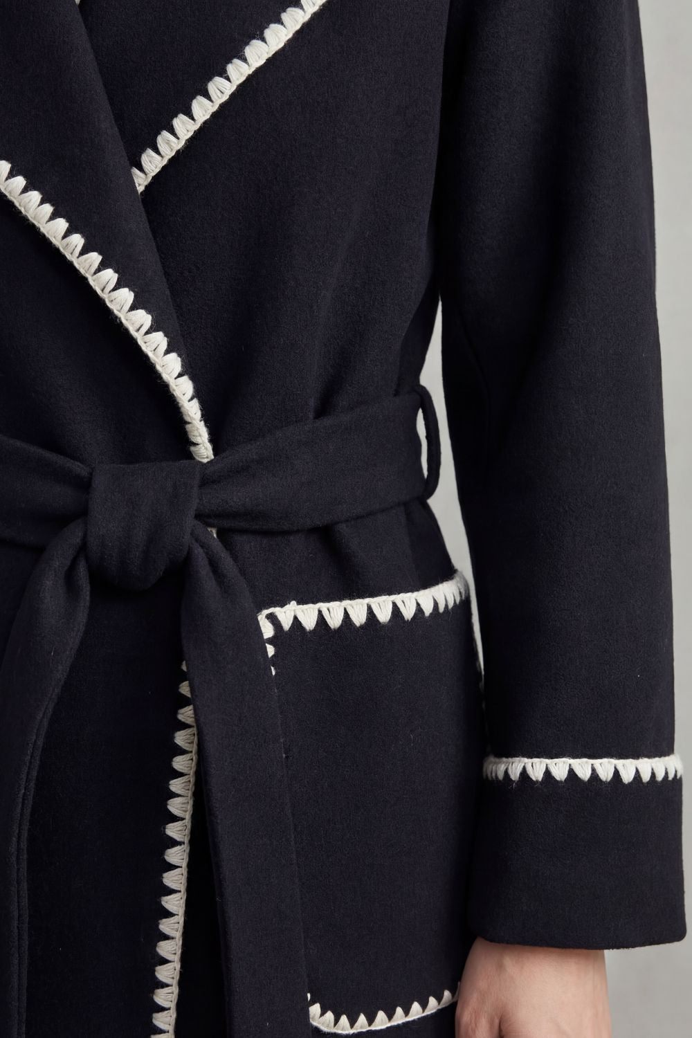 Kacob | Contrast Trim Longline Belted Coat