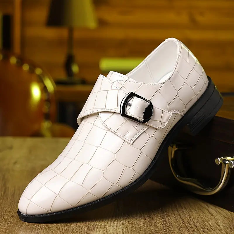 Crocodile-Pattern Slip-On Loafers for Men – Stylish Buckle