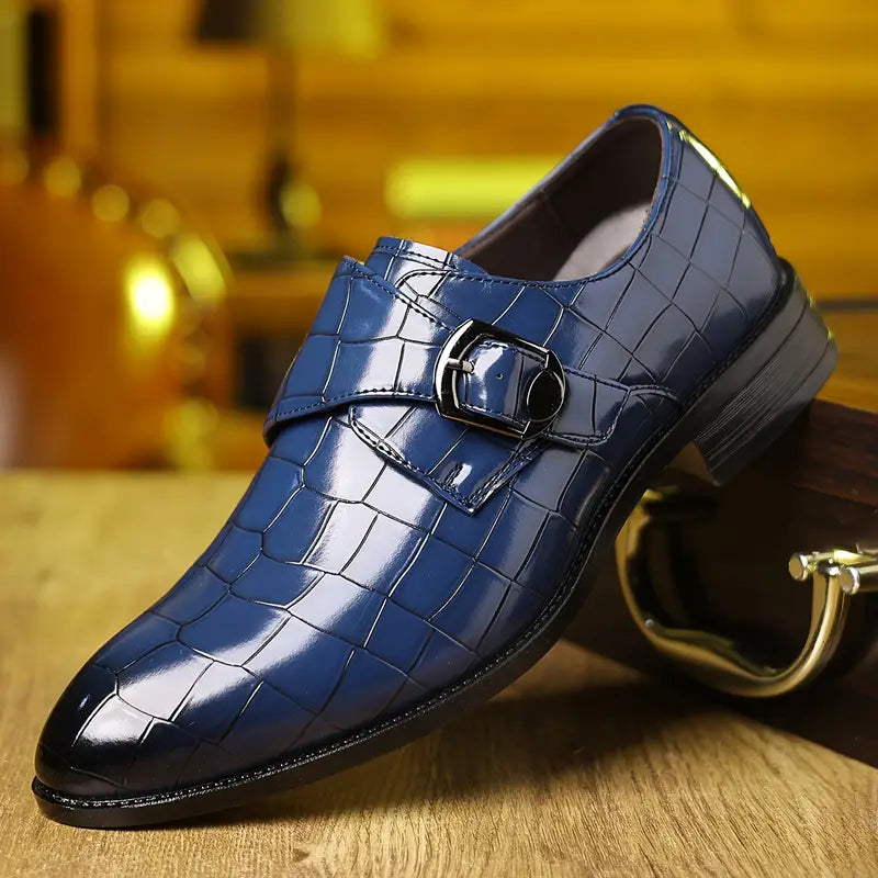 Crocodile-Pattern Slip-On Loafers for Men – Stylish Buckle