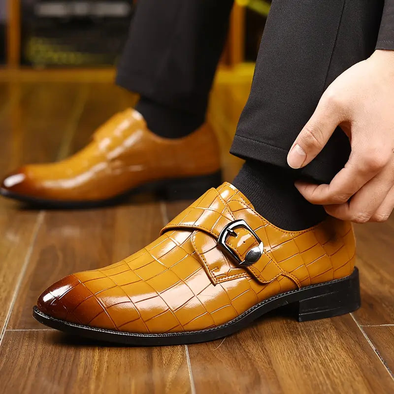 Crocodile-Pattern Slip-On Loafers for Men – Stylish Buckle