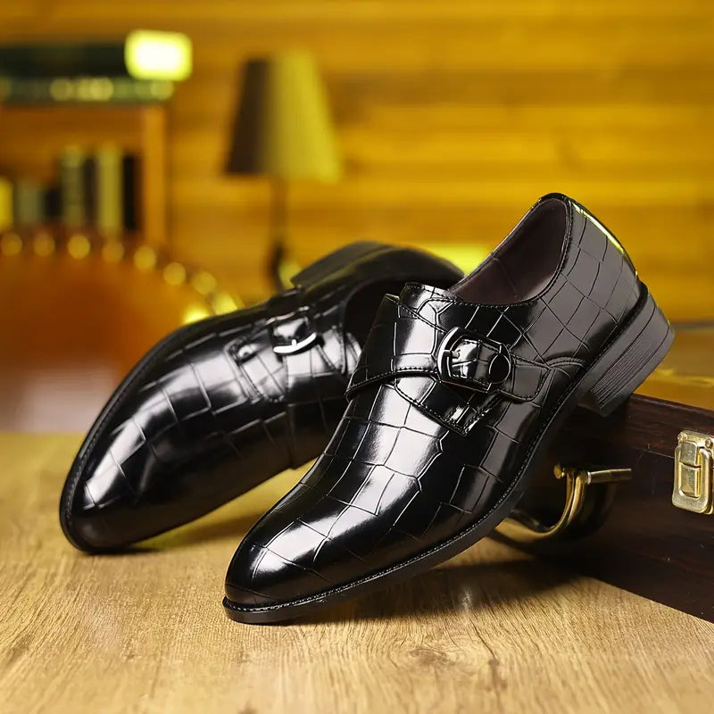 Crocodile-Pattern Slip-On Loafers for Men – Stylish Buckle