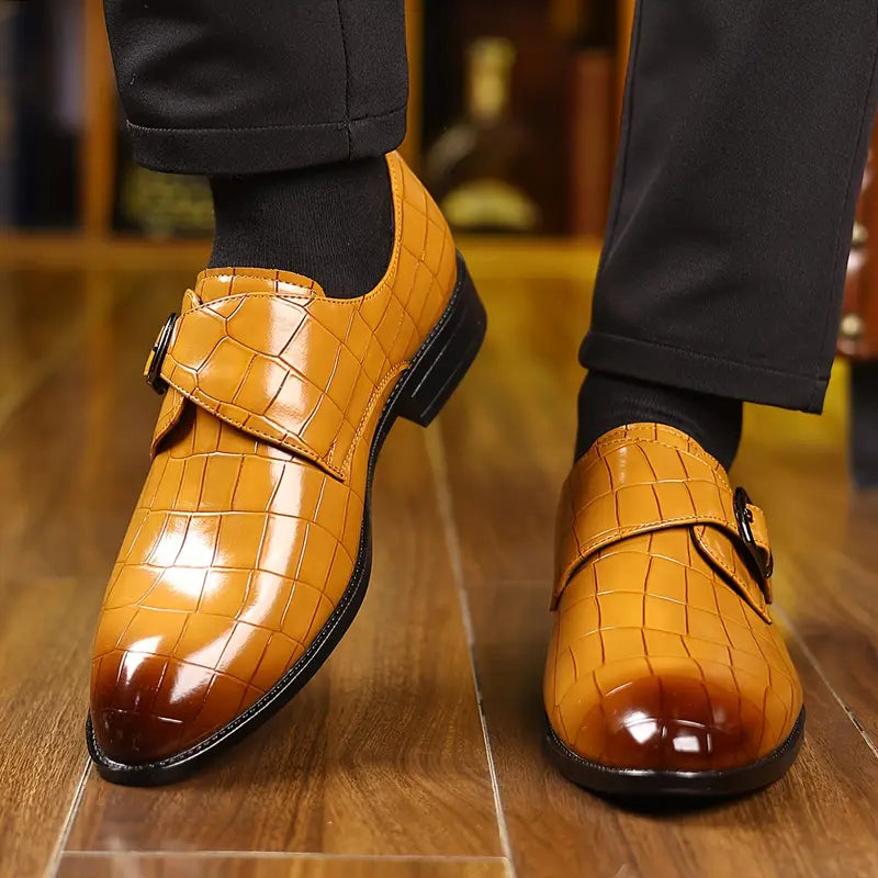 Crocodile-Pattern Slip-On Loafers for Men – Stylish Buckle