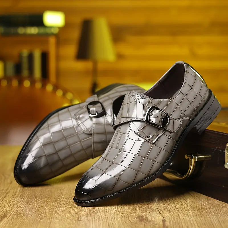 Crocodile-Pattern Slip-On Loafers for Men – Stylish Buckle