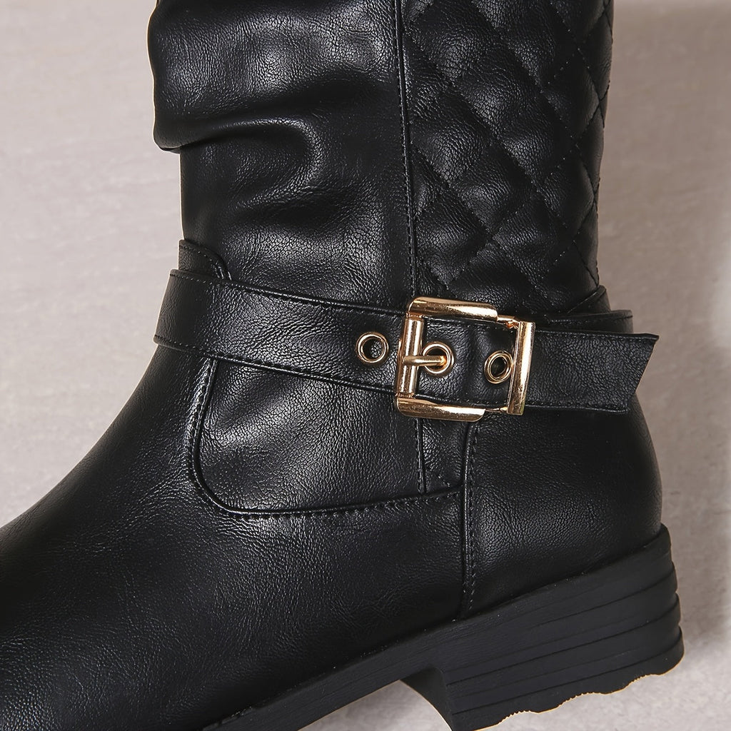 kacob womens buckle strap mid calf boots