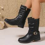 kacob womens buckle strap mid calf boots