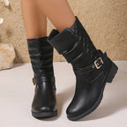 kacob womens buckle strap mid calf boots