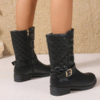 kacob womens buckle strap mid calf boots