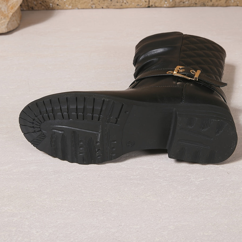 kacob womens buckle strap mid calf boots