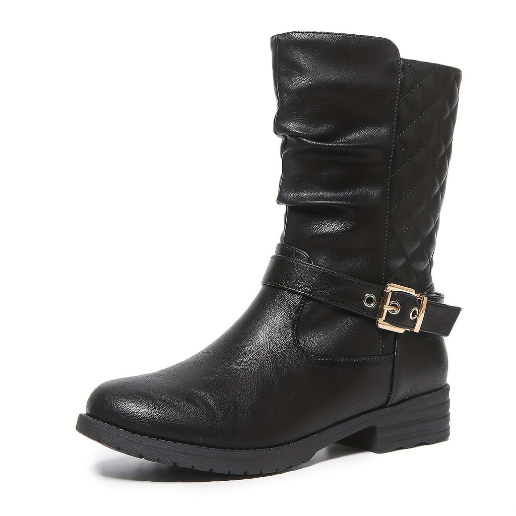 kacob womens buckle strap mid calf boots