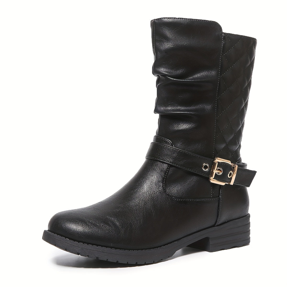 kacob womens buckle strap mid calf boots