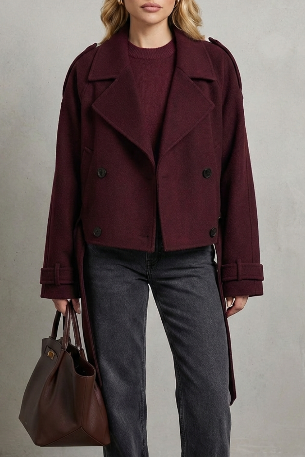 Kacob | Double-Breasted Cropped Wool Coat