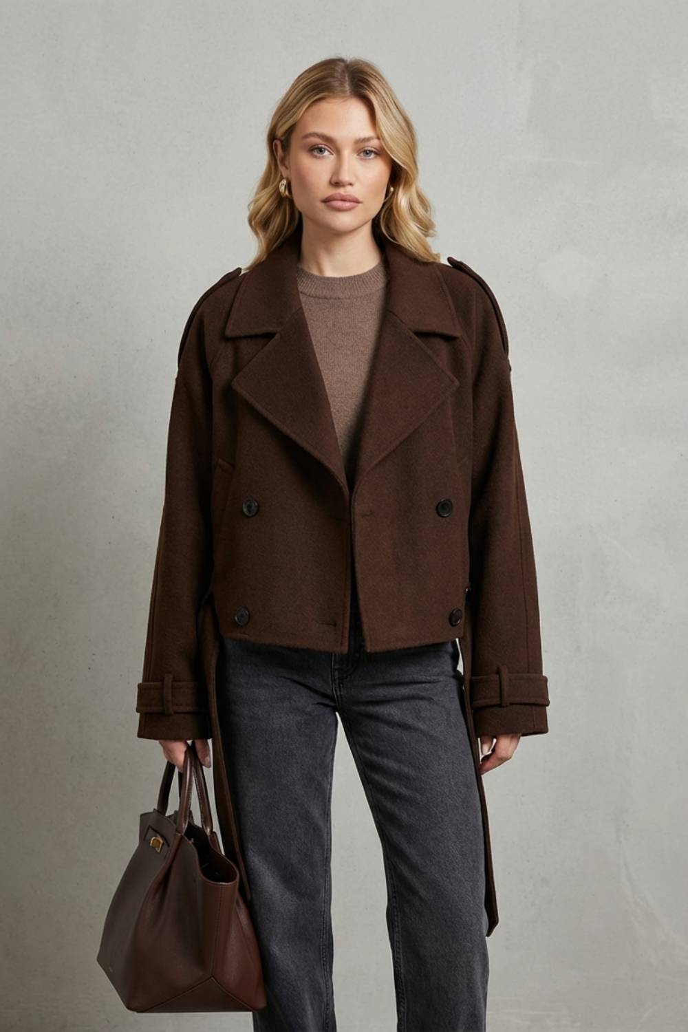 Kacob | Double-Breasted Cropped Wool Coat