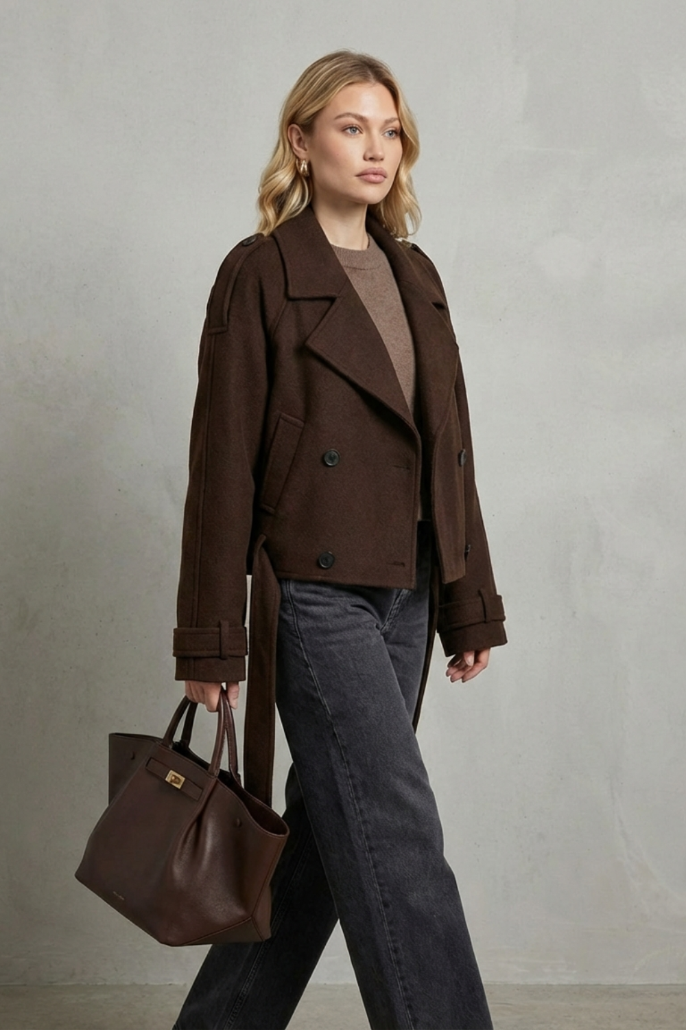 Kacob | Double-Breasted Cropped Wool Coat