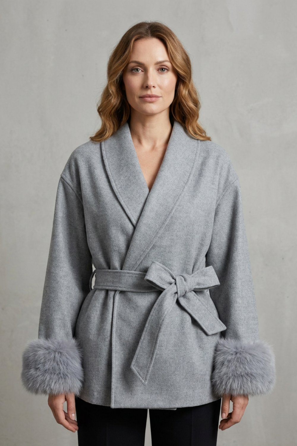 Kacob | Faux Fur Cuff Belted Wrap Coat