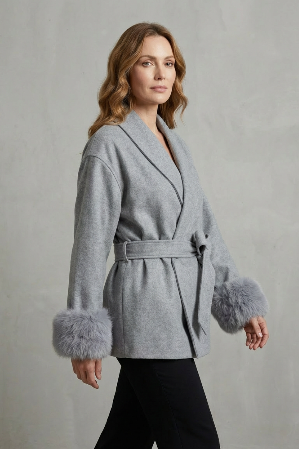 Kacob | Faux Fur Cuff Belted Wrap Coat