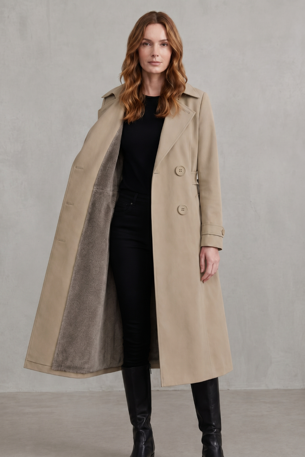 Kacob | Faux Fur Lined Double-Breasted Trench Coat