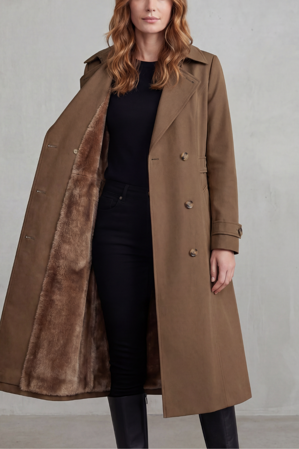Kacob | Faux Fur Lined Double-Breasted Trench Coat