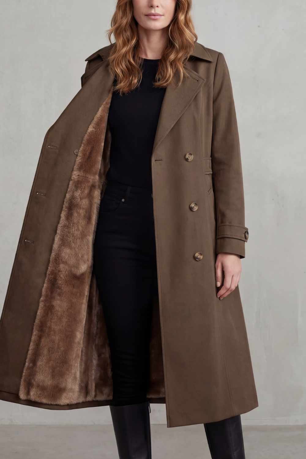 Kacob | Faux Fur Lined Double-Breasted Trench Coat