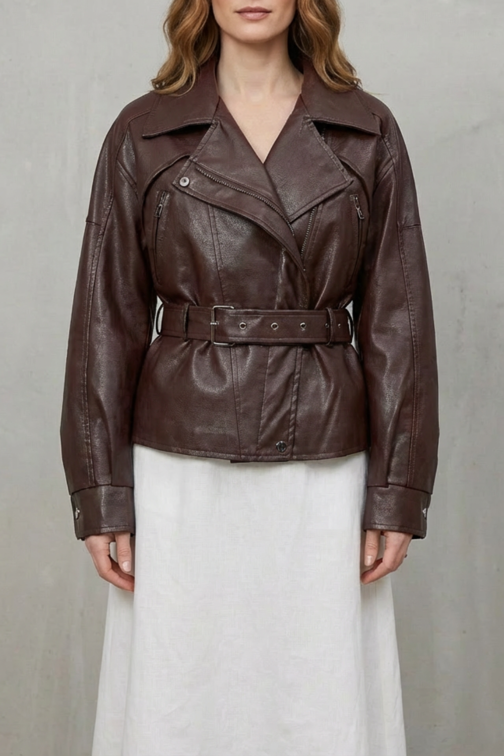 Kacob | Faux Leather Belted Blazer