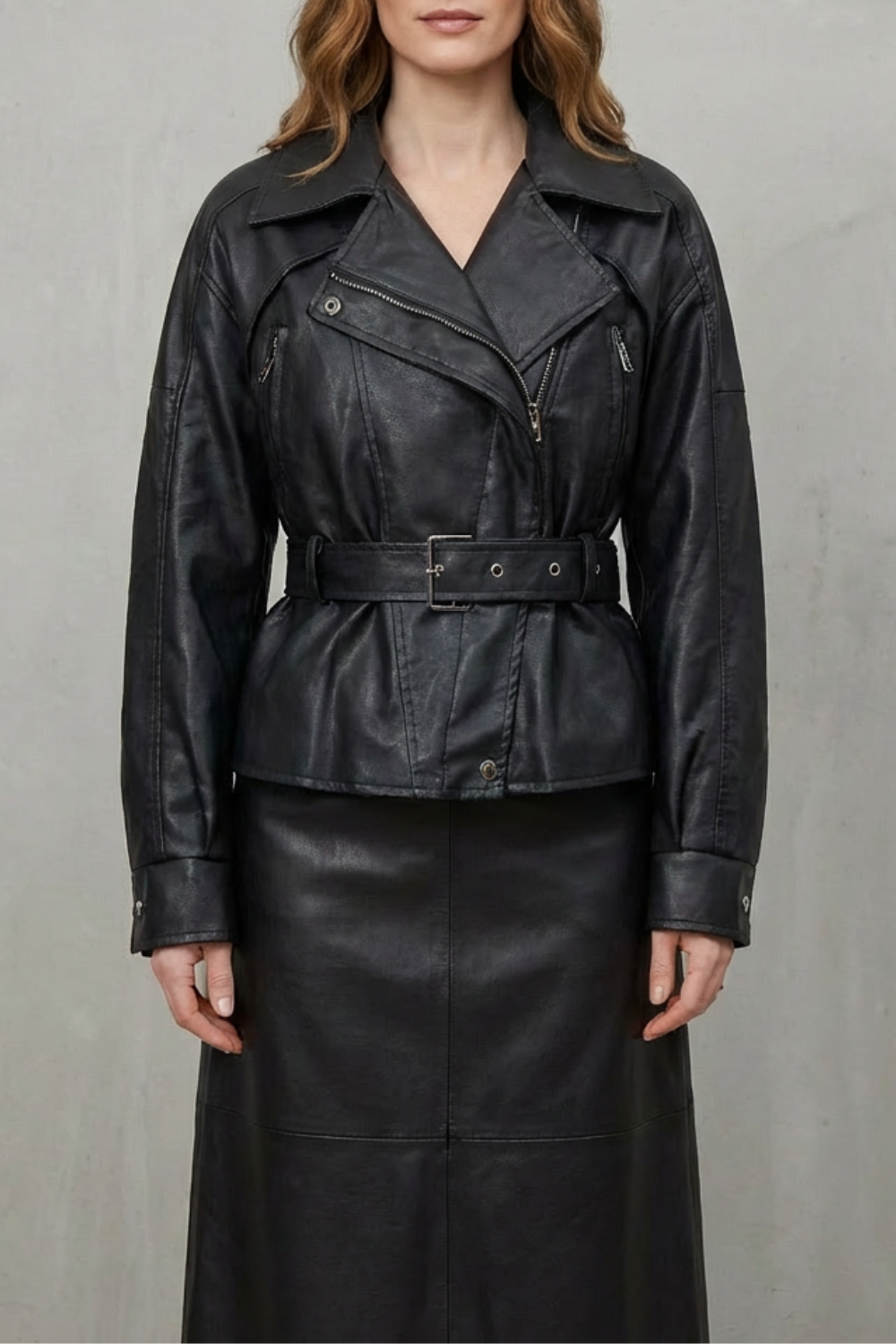 Kacob | Faux Leather Belted Blazer