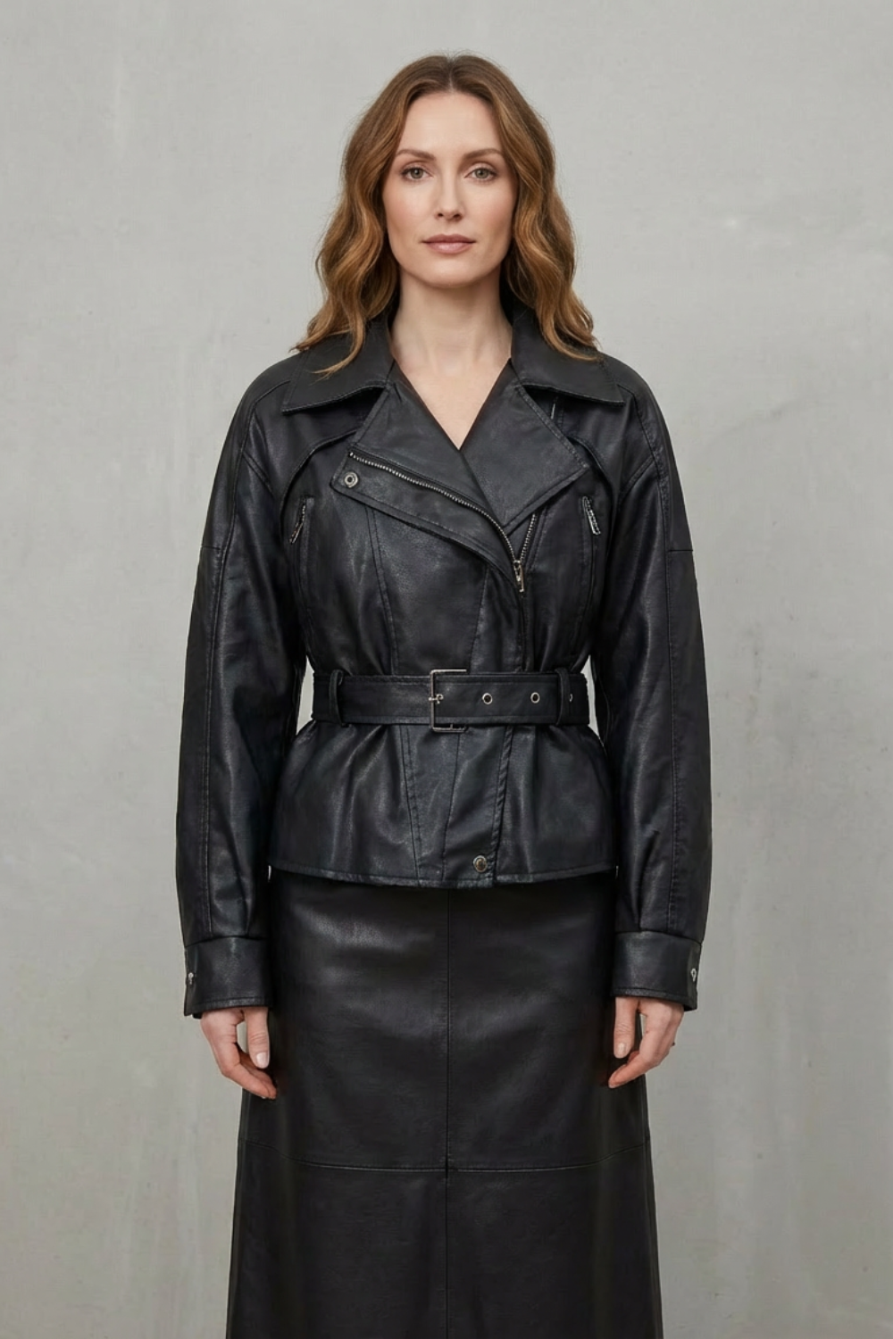 Kacob | Faux Leather Belted Blazer