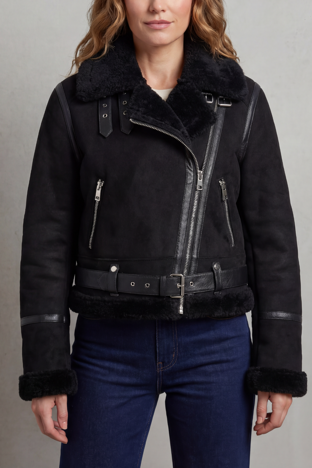 Kacob | Fleece Cropped Aviator Jacket