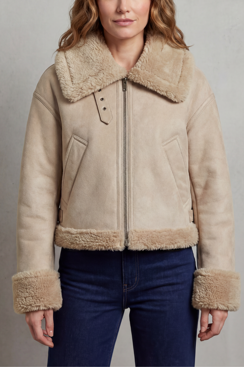Kacob | Fleece Cropped Aviator Jacket