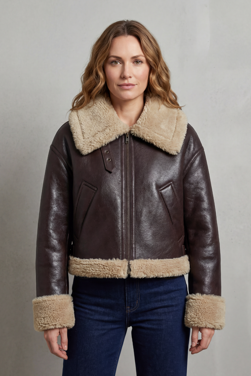 Kacob | Fleece Cropped Aviator Jacket