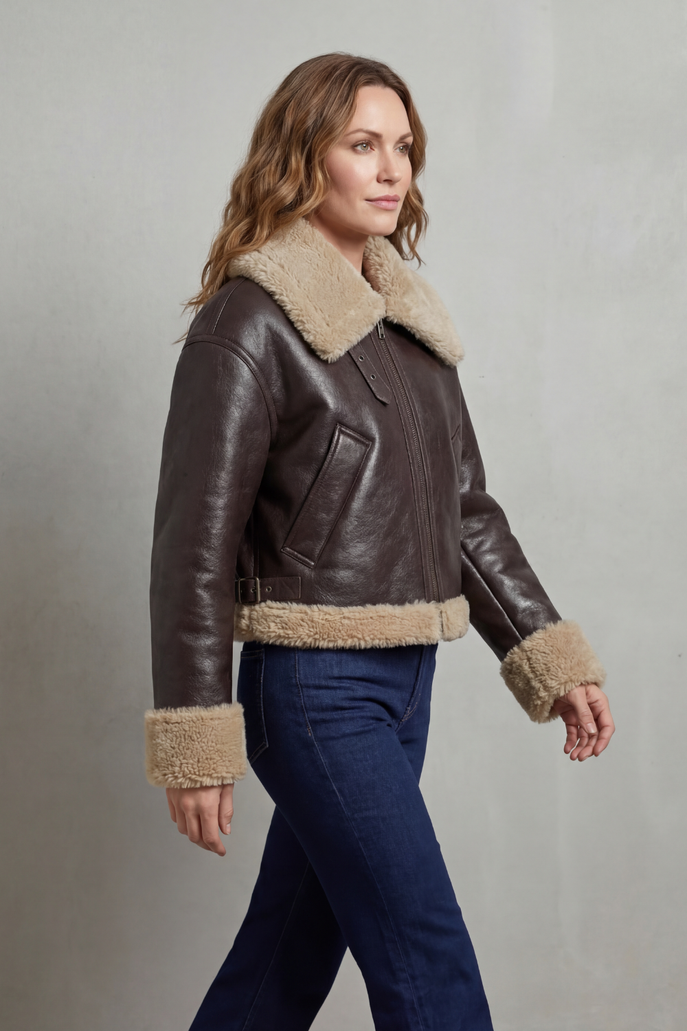Kacob | Fleece Cropped Aviator Jacket