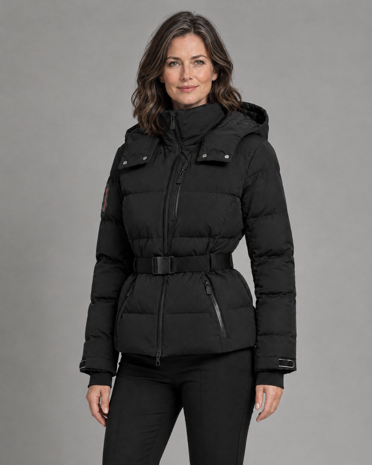 Kacob | Women's Fitted Belted Puffer Jacket with Hood