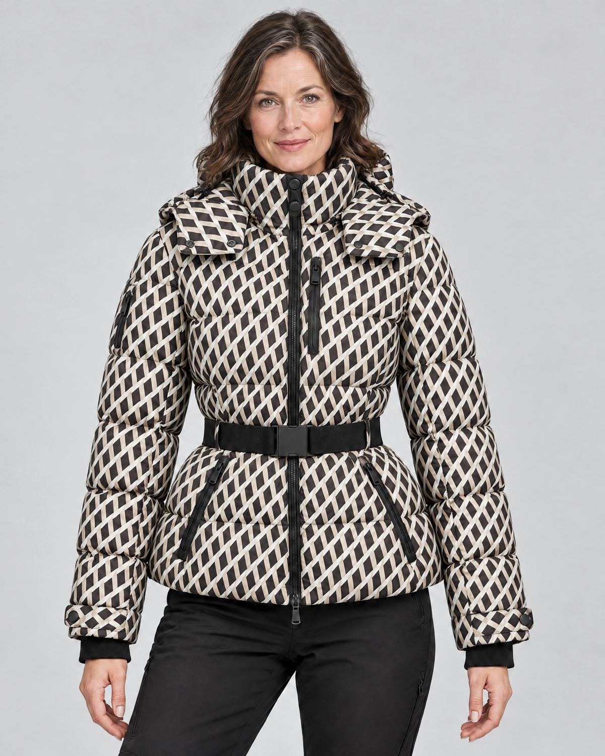 Kacob | Women's Fitted Belted Puffer Jacket with Hood