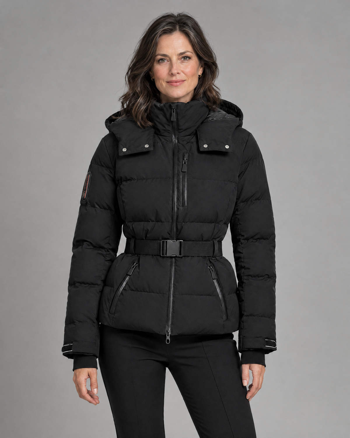 Kacob | Women's Fitted Belted Puffer Jacket with Hood