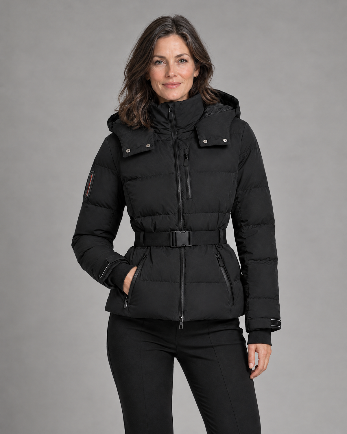 Kacob | Women's Fitted Belted Puffer Jacket with Hood