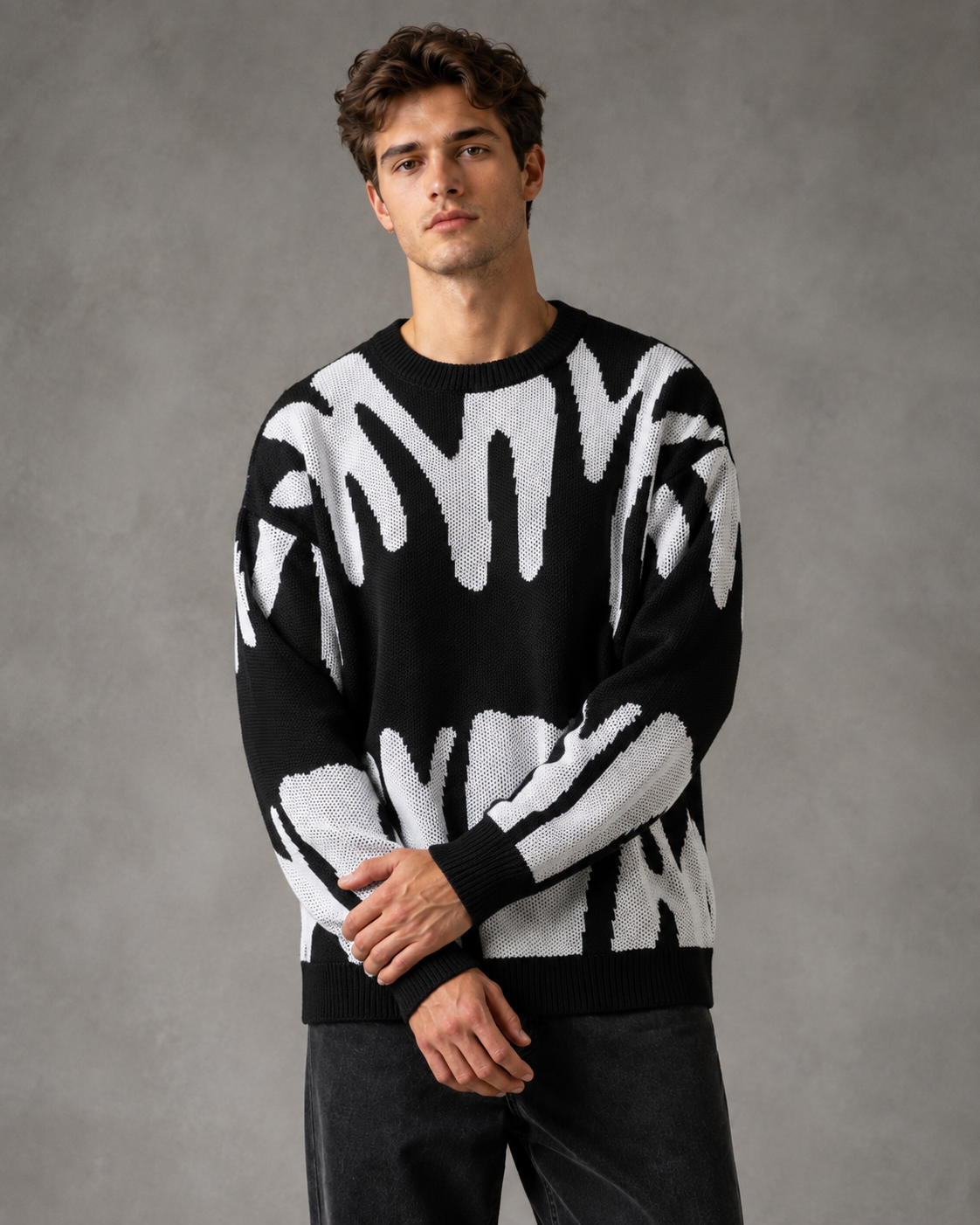 Kacob | Men's Abstract Drop Shoulder Relaxed Knit Jumper