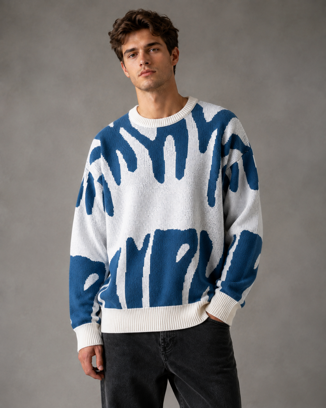 Kacob | Men's Abstract Drop Shoulder Relaxed Knit Jumper