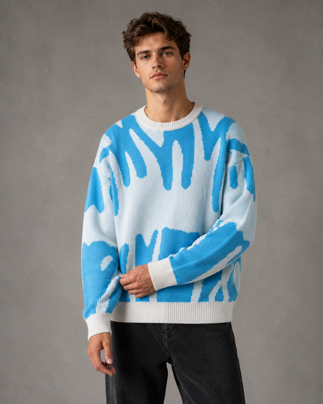 Kacob | Men's Abstract Drop Shoulder Relaxed Knit Jumper