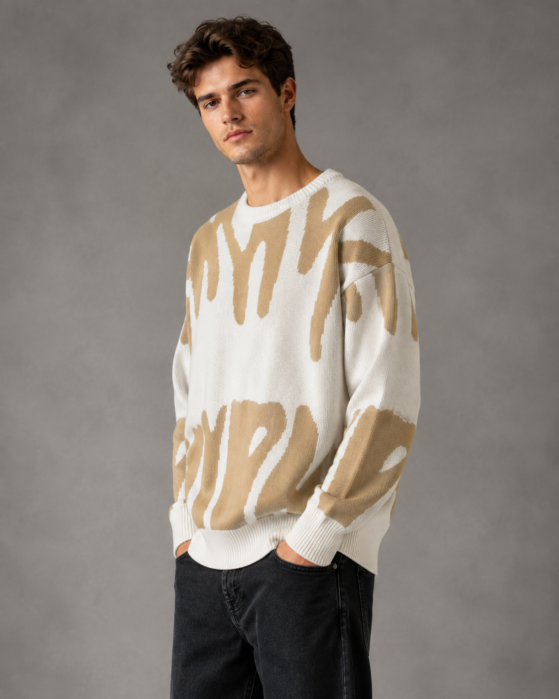 Kacob | Men's Abstract Drop Shoulder Relaxed Knit Jumper