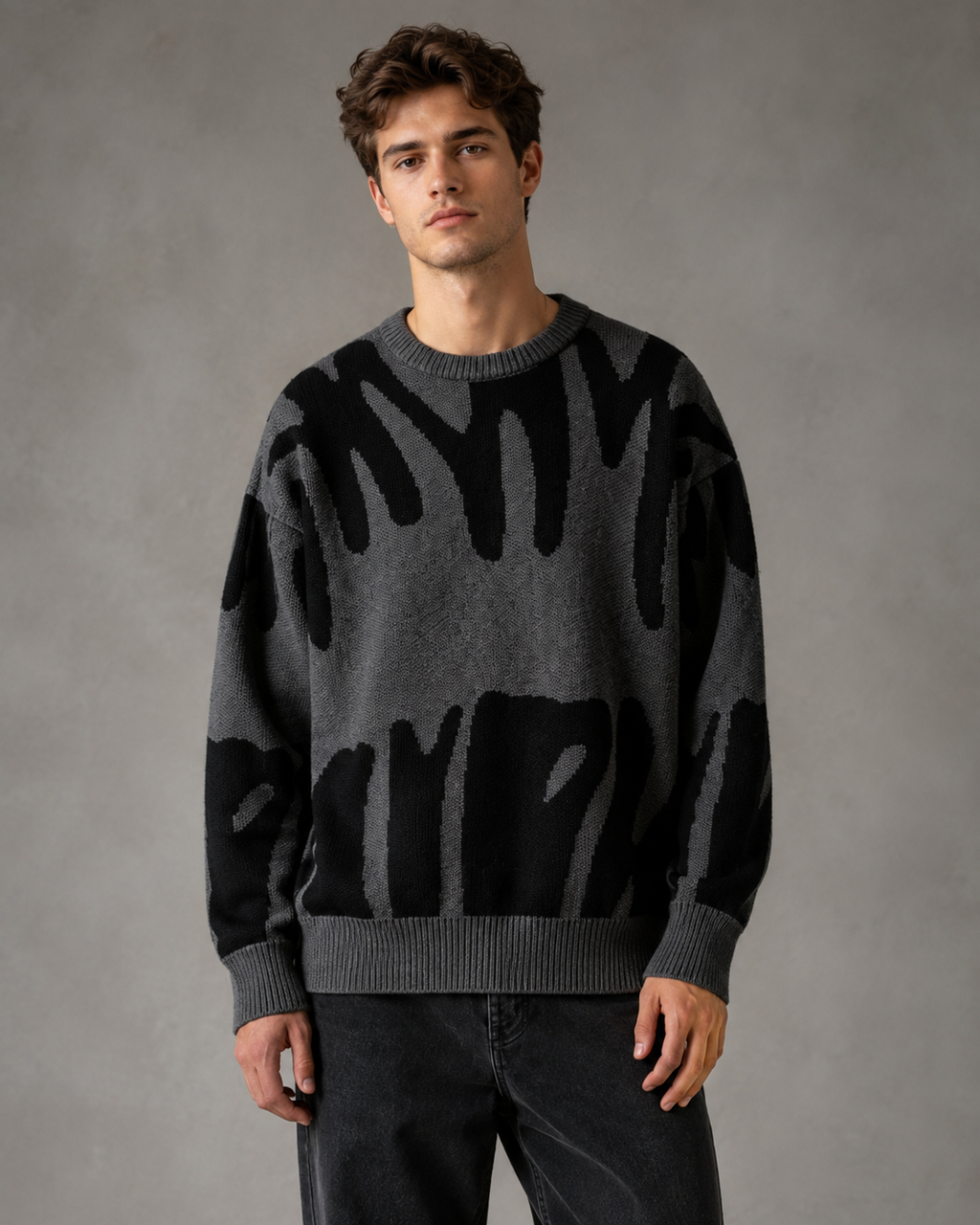 Kacob | Men's Abstract Drop Shoulder Relaxed Knit Jumper