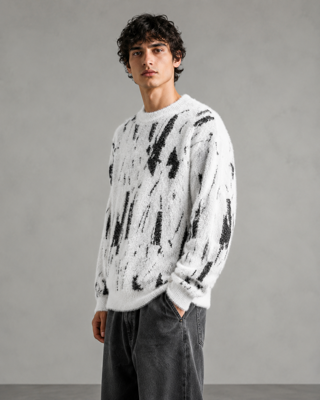 Kacob | Men's Abstract Fuzzy Texture Relaxed Knit Jumper