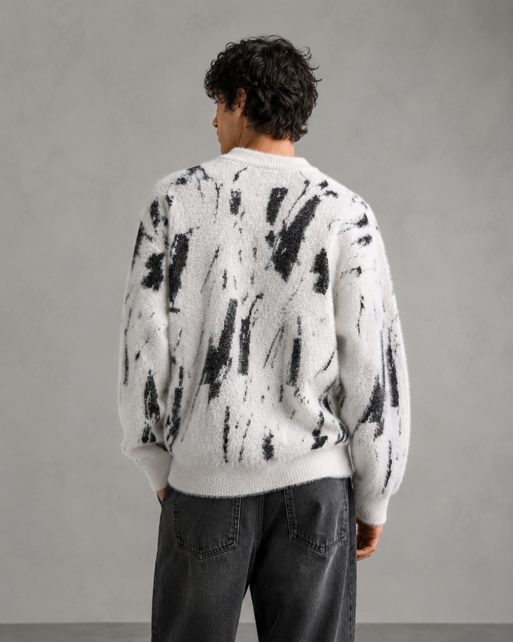 Kacob | Men's Abstract Fuzzy Texture Relaxed Knit Jumper