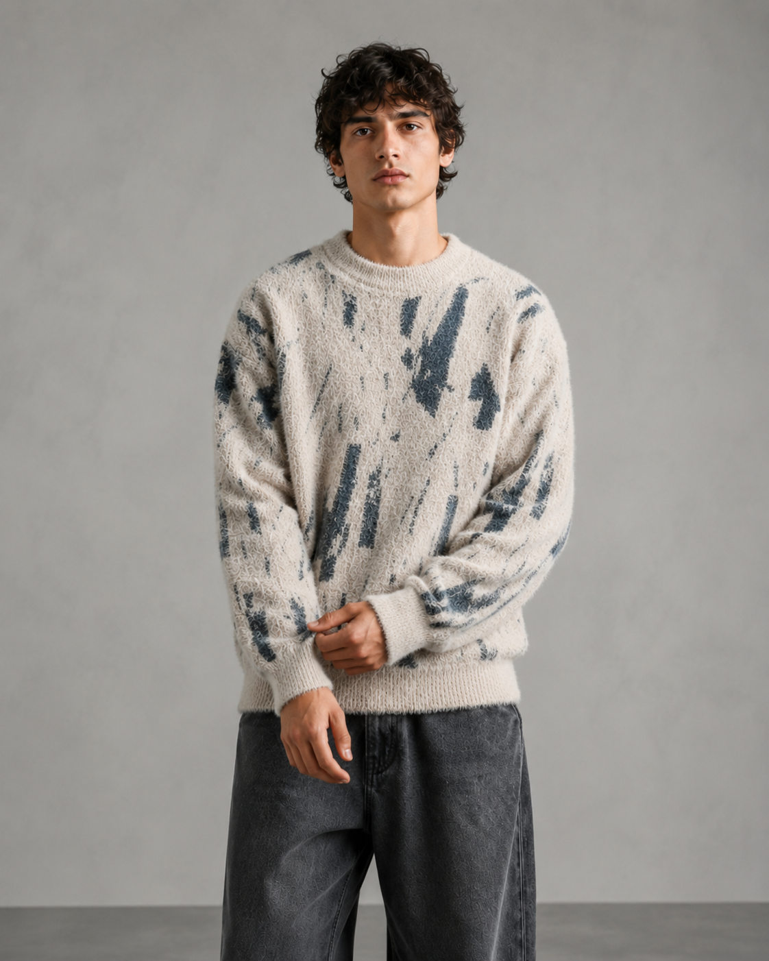 Kacob | Men's Abstract Fuzzy Texture Relaxed Knit Jumper