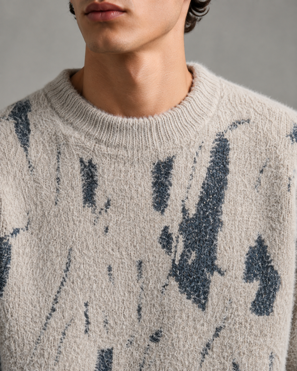 Kacob | Men's Abstract Fuzzy Texture Relaxed Knit Jumper