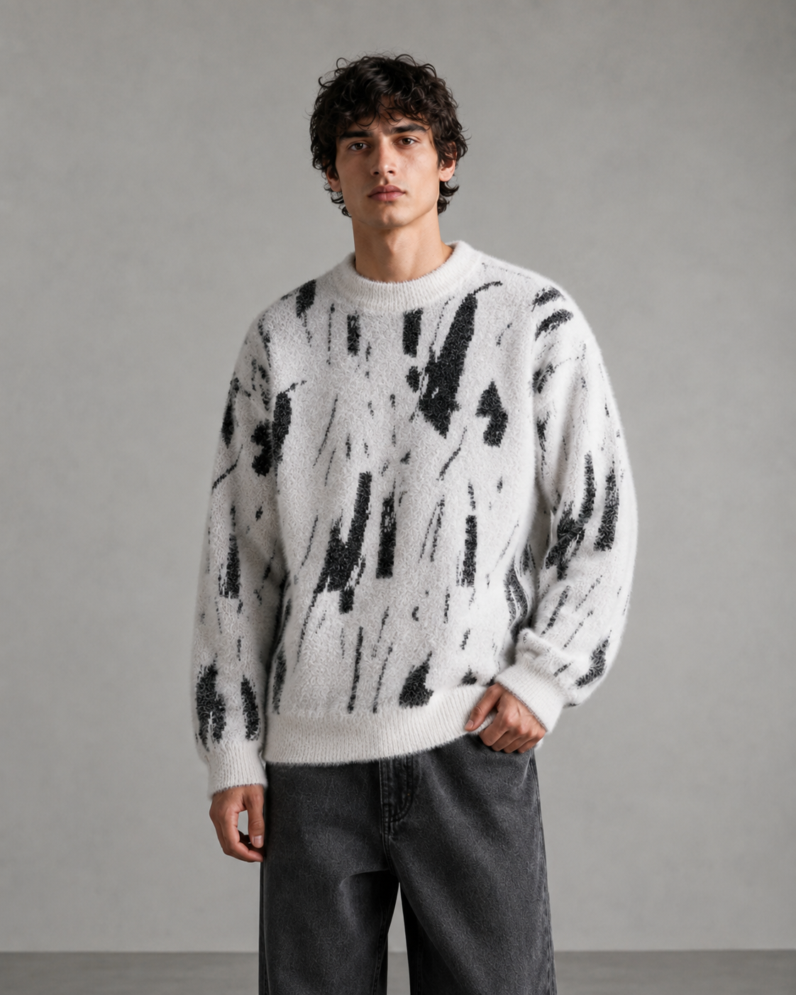 Kacob | Men's Abstract Fuzzy Texture Relaxed Knit Jumper