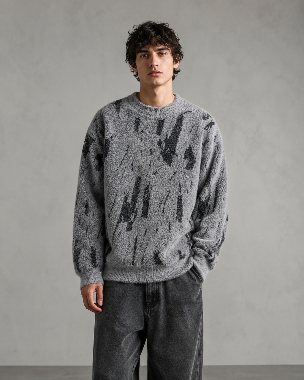 Kacob | Men's Abstract Fuzzy Texture Relaxed Knit Jumper