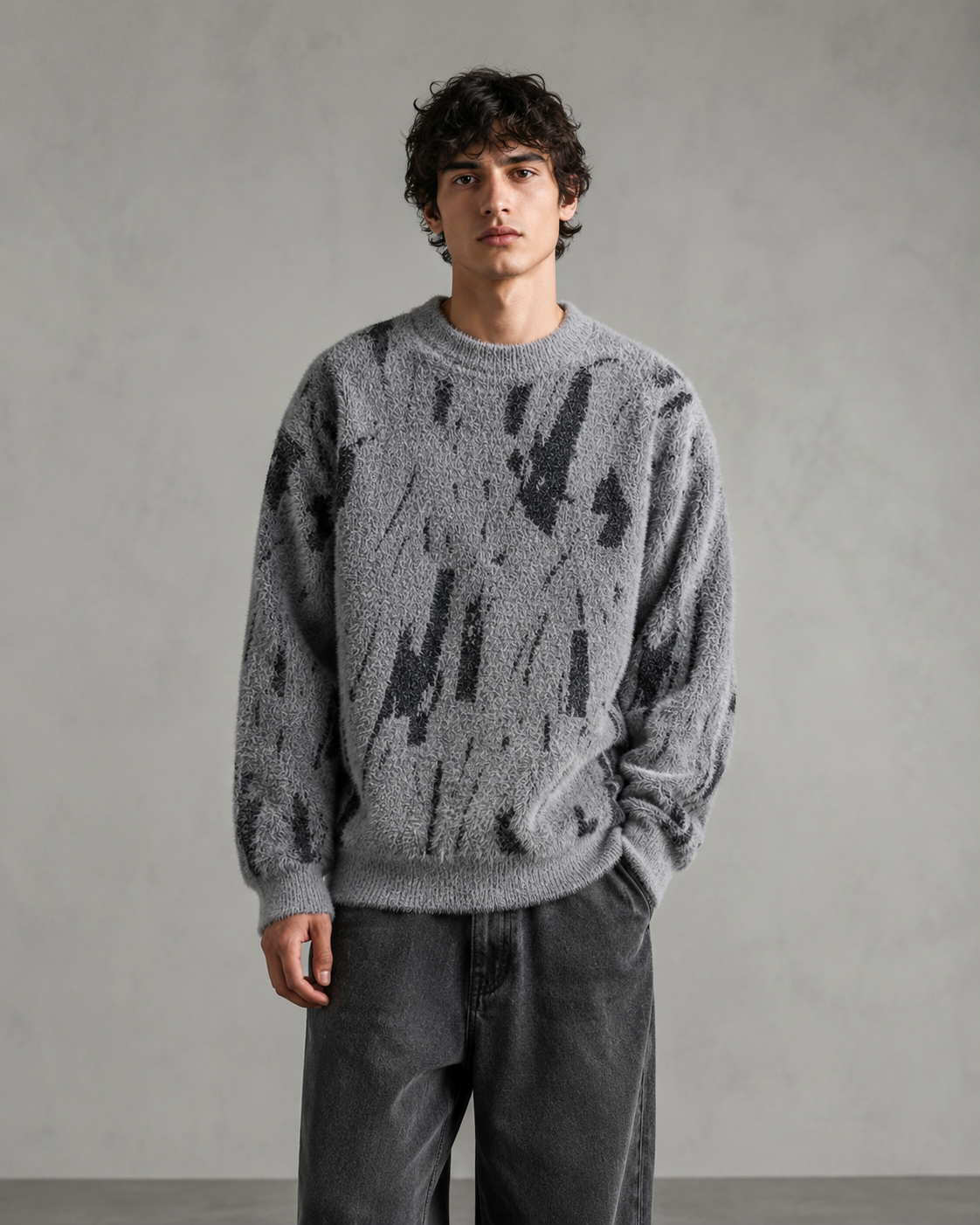 Kacob | Men's Abstract Fuzzy Texture Relaxed Knit Jumper