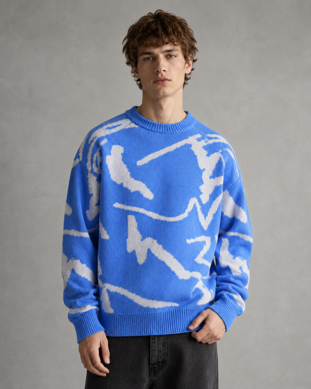Kacob | Men's Abstract Graphic Drop Shoulder Knit Jumper