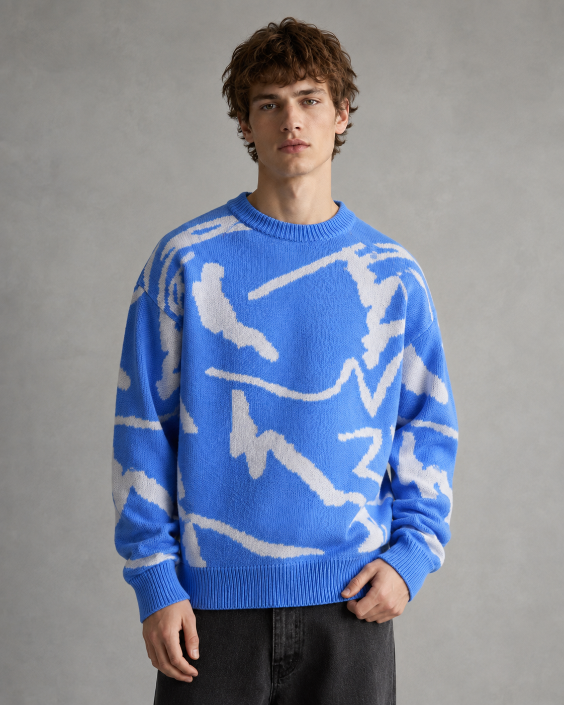 Kacob | Men's Abstract Graphic Drop Shoulder Knit Jumper
